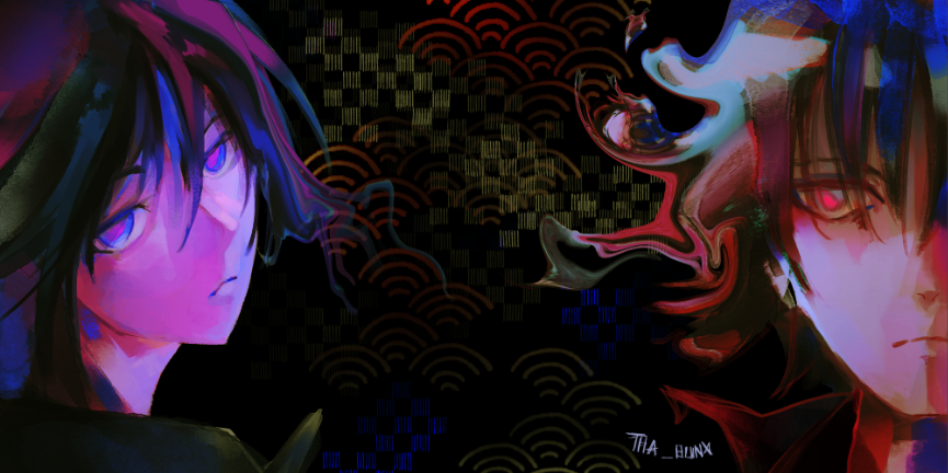 Two characters facing each other, illustration by Tha-Bunx